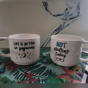 Indigo White Coffee Mugs with Modern Typography